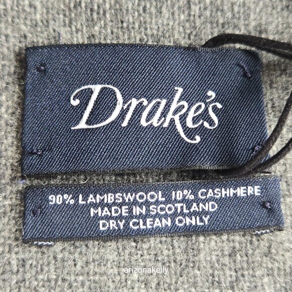 NWT Drake's Wool Cashmere Scarf Grey with Blue Border - Picture 6 of 16
